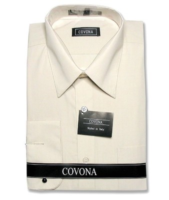 Mens Solid Beige Brown Color Dress Shirt with Convertible Cuffs sz