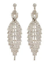 Clip On Earrings long gold drop dangle with clear crystals - Cadis G