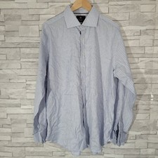 Mens M S LUXURY Dress Shirt Blue Neck 18 Striped French Cuff Cotton Long Sleeved