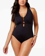 NEW Lauren Ralph Lauren Women's 16W Plunging One Piece Swimsuit NWT 145