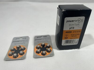 PowerOne Size 13 Hearing Aid Batteries 72 Pack Zinc Air Long Lasting Supply
