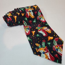 TABASCO Hot Sauce Black Neck Tie 100% Silk Dancing Bottles & Peppers Made In USA
