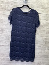 Lulus Take Me To Lunch Dress L Womens Blue Lace Short Sleeve Shift