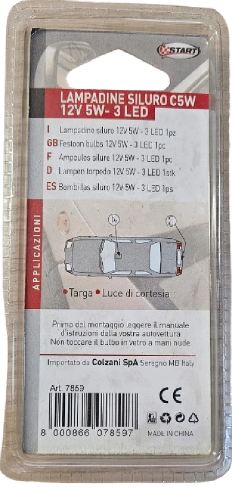 START COPPIA LAMPADINE SILURO C5W 3 LED 12V 5W - Immagine 2 di 2