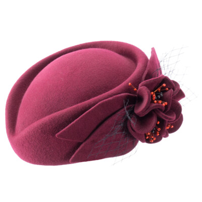 Vintage Wool Felt Pillbox Hat Women Church Wedding Winter Fascinator Beret British Style Pillbox Hat Women Church Wedding Winter  main image 2