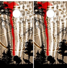 Turkey Red Line Flag Cornhole Wrap Bag Toss Skin Decal Sticker