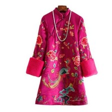 Chinese Style Women New Embroidery Cheongsam Jacket Quilted Cotton Coat Winter L