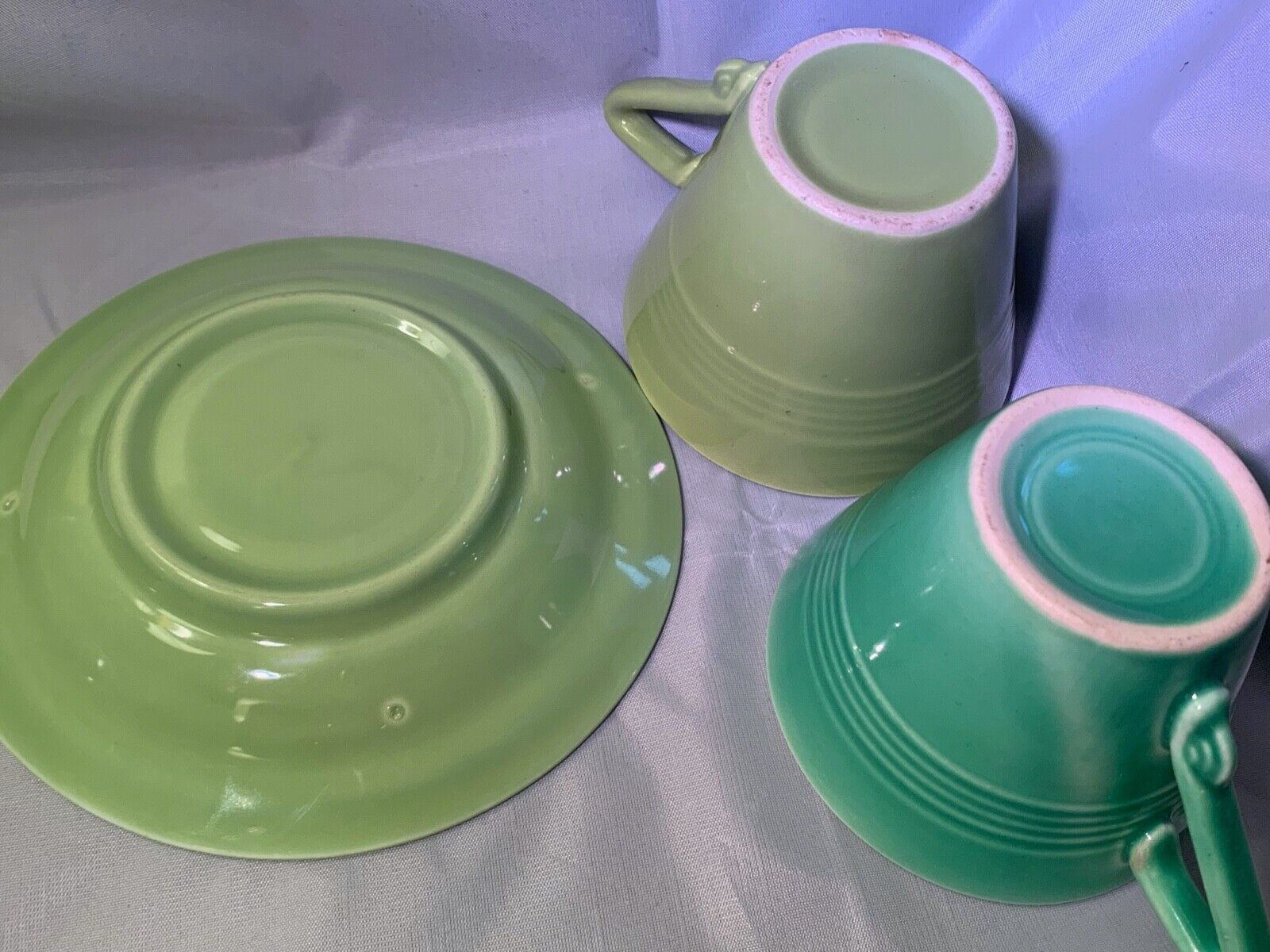 vtg Harlequin Homer Laughlin Fiesta ware green CUP SAUCER SET medium light teal
