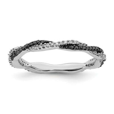 Platin Sterling Silber Schwarz Weiß Diamanten Ewigkeit Stapelbar Band Ring Gr.