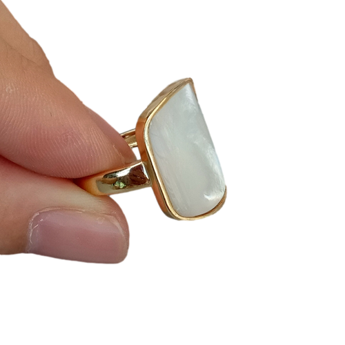 Natural White Sea Shell Mother Of Pearl Ring Square Shape Adjustable - Picture 2 of 6