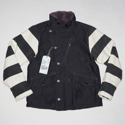 BOB DONG Men's Motorcycle Prison Striped Wool Jacket Winter Canvas Aviator Coat