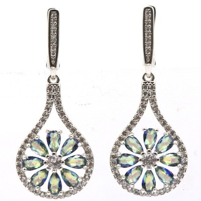 Buy 2 get 1 free Dazzling Fire Rainbow Mystical Topaz CZ Wedding Silver Earrings
