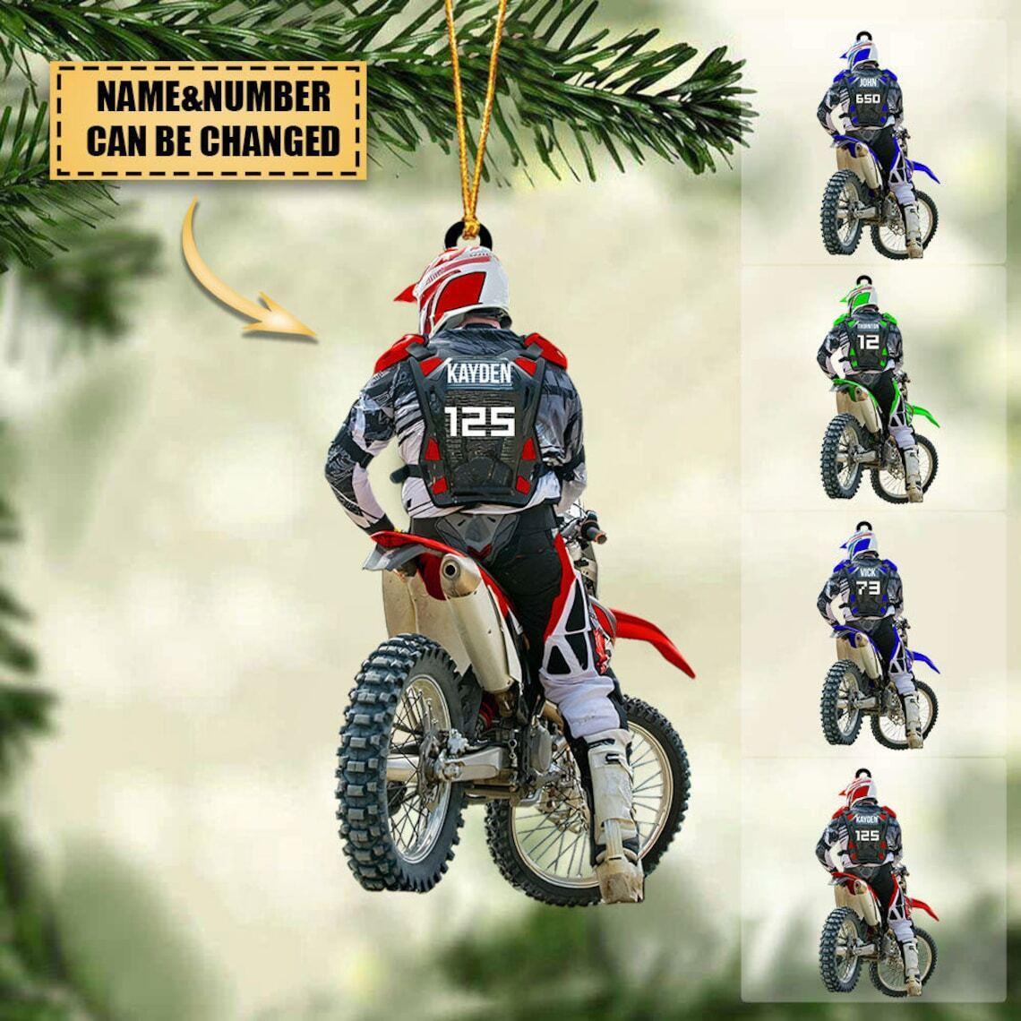 Personalized Motocross Dirt Bike Christmas Ornament  Custom Name and Number Moto