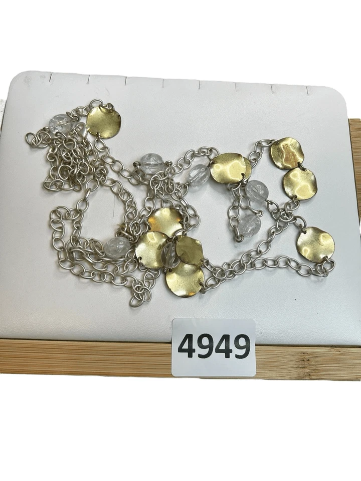 Collar disco metal plata y tono oro blanco largo firmado Avon Foto 3 de 4