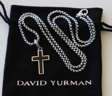 David Yurman Sterling Silver Exotic Stone Cross with 2.7mm Box Chain Necklace