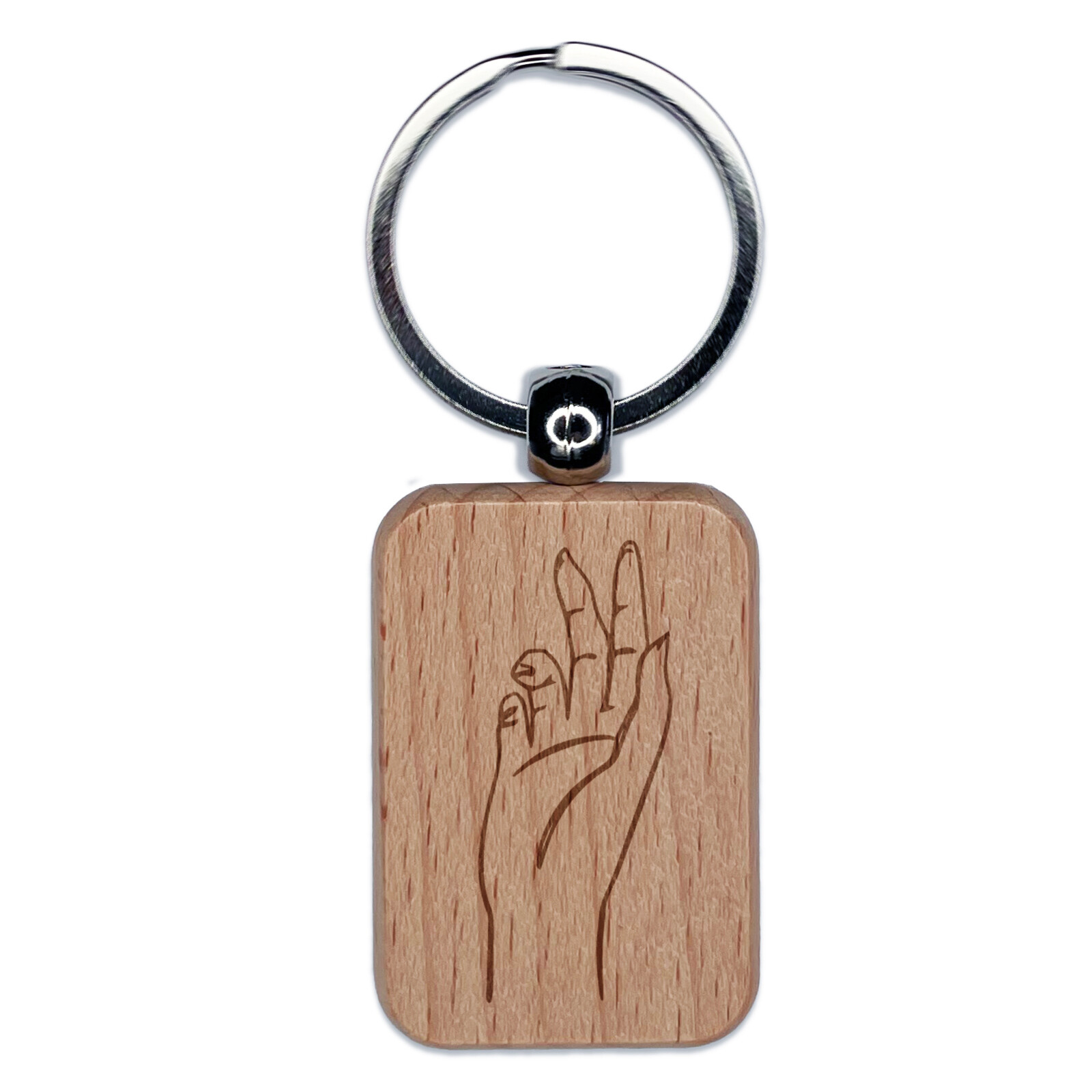 Gentle Hand Palm Engraved Wood Rectangle Keychain Tag Charm