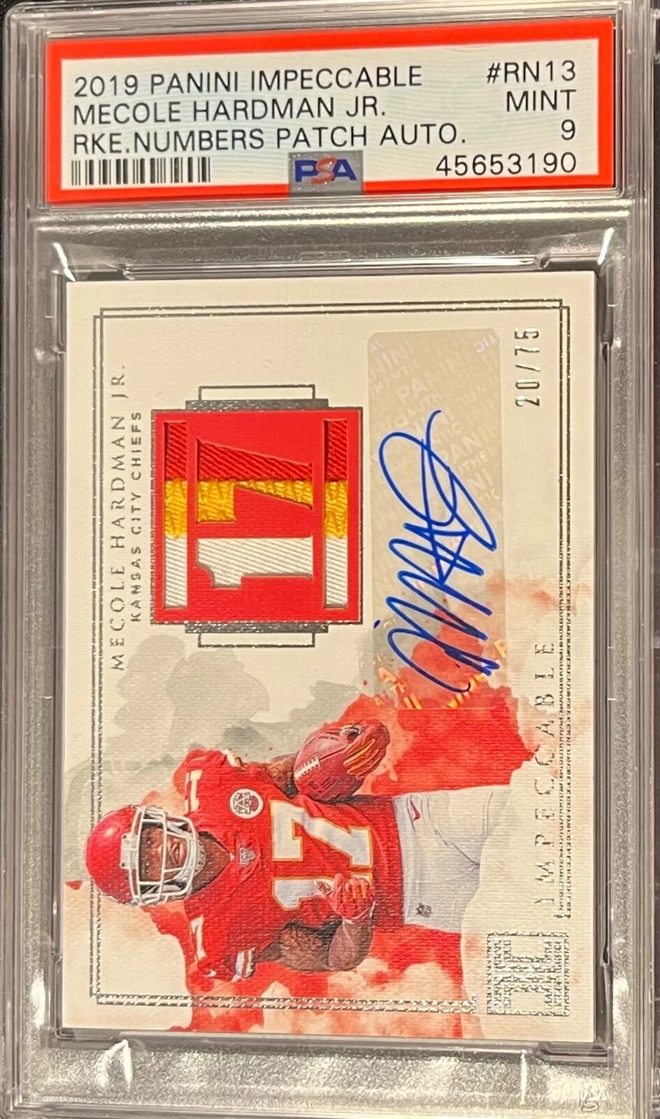 Mecole Hardman Panini Impeccable Rookie Numbers Patch Autographs #RN13 Base