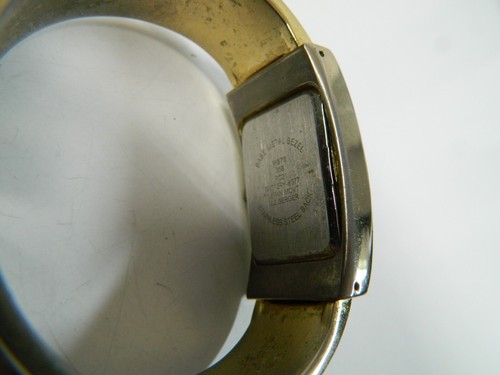 Beautiful M.Z. BERGER Brown stone inlay gold tone bangle/cuff Lady's watch - Picture 5 of 6