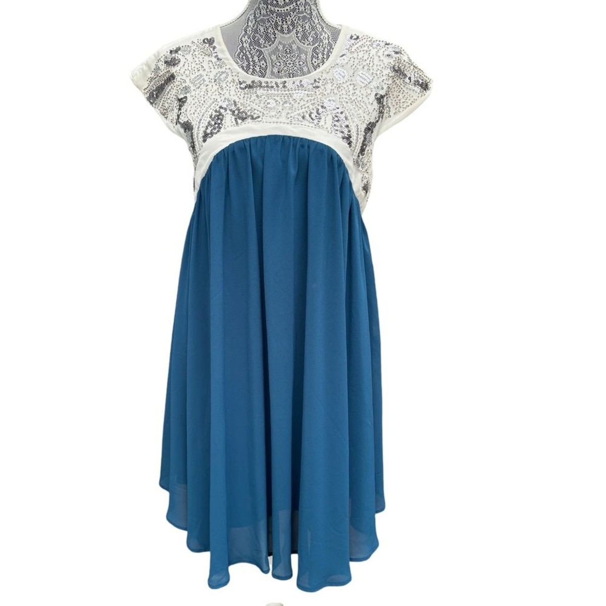 Altar'd State Women's M Moroccan Blue & White Sequined Cocktail Dress NWT |  eBay