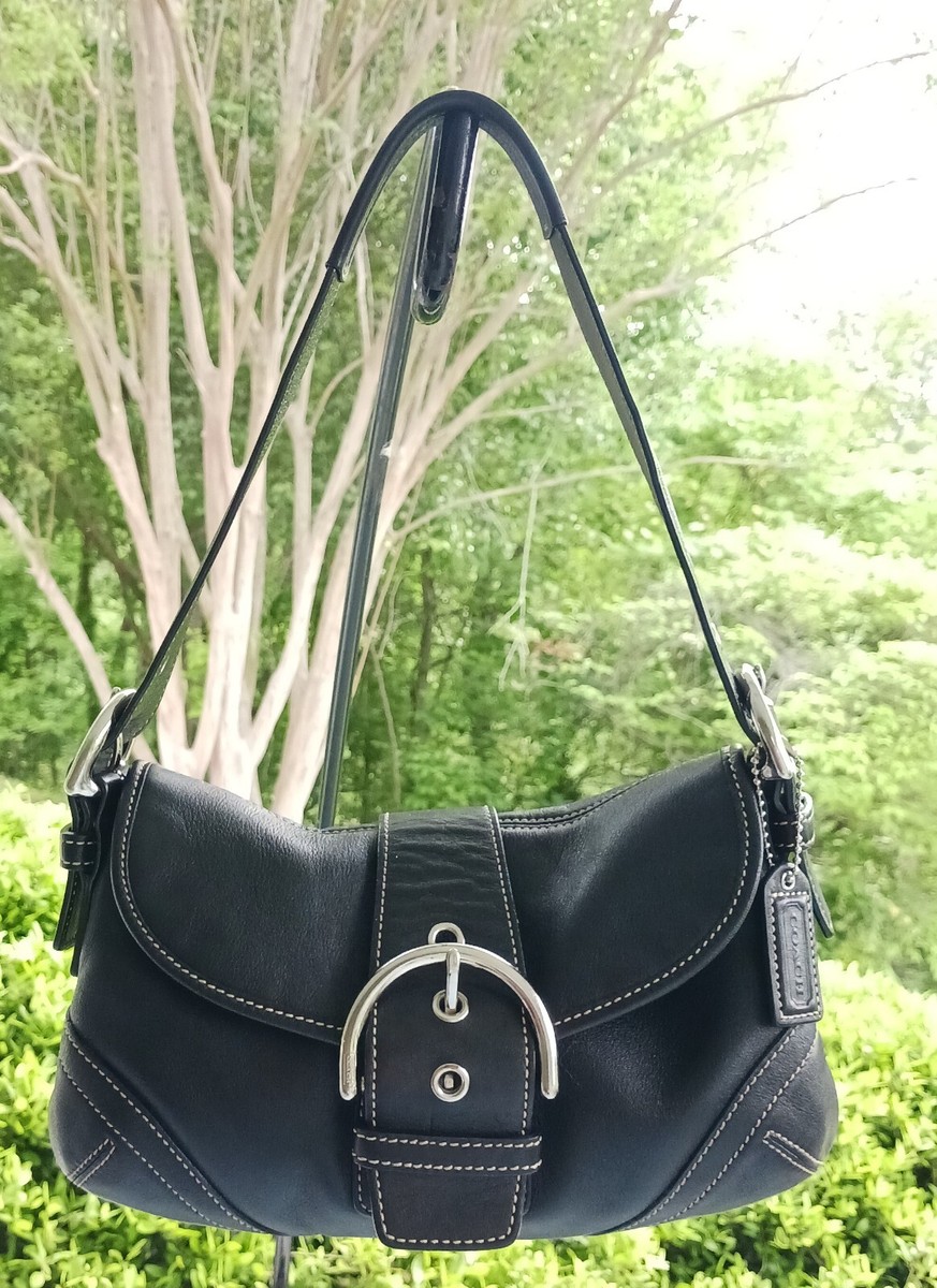 バッグ coach leather soho hand bag black y2k Vintage Coach Y2K Soho Black Leather Flap Shoulder Bag Hobo