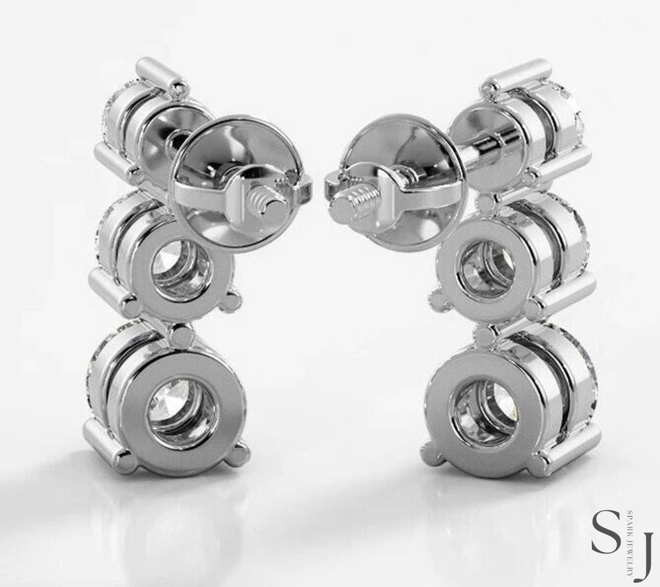 Pendiente de boda de moissanita VVS1 3 TCW corte redondo caída/colgante oro blanco sólido de 14 k Foto 3 de 4