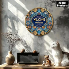 2D Flat, 1pc Welcome to Morocco Metal Plaque - Moroccan Welcome Sign with Arabic