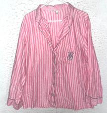Victoria's Secret FLANNEL Iconic PINK STRIPE SHIMMER PAJAMA Top XL Logo Pocket