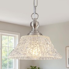 Yidelloc 10.23" Pendant Light Brushed Nickel Glass Kitchen Island Farmhouse