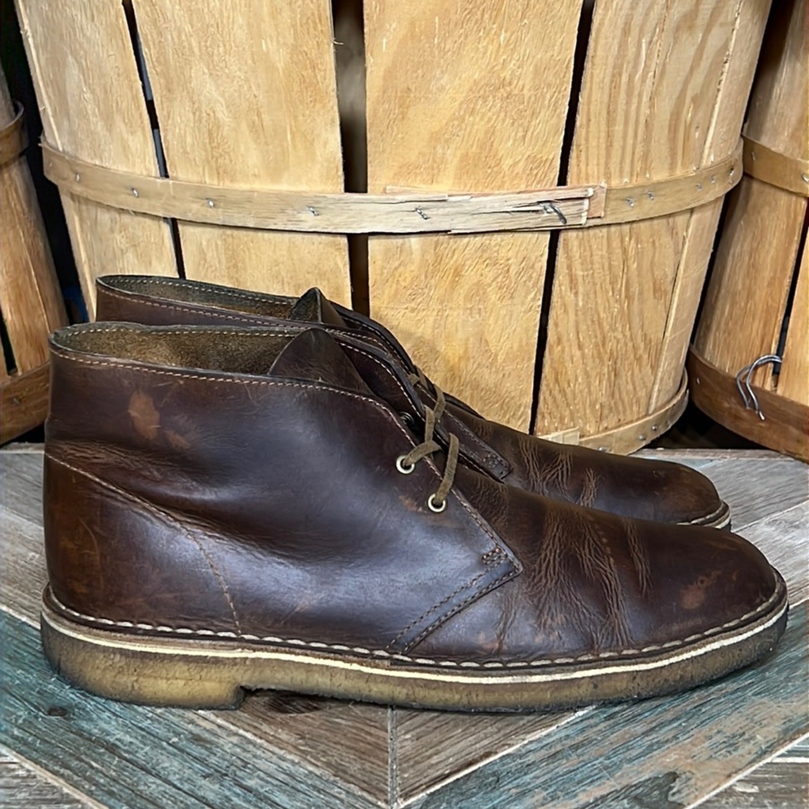 SAOLA Stivali Chukka Clarks Originals in pelle marrone cera d'api suola crepe deserto da uomo taglia 9
