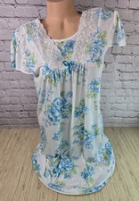 Lati Fashion Intimates Soft Long Gown Nightgown Blue White Floral M L Lace Bow