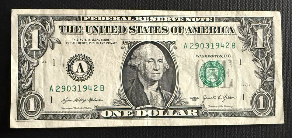 March 29th 1942 Birthday Note Fancy Serial Number One Dollar Bill 29031942 - Image 2 of 3