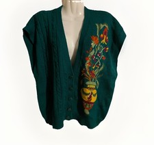 Russ size L VTG 90s cottage grandma green sleeveless sweater vest Cardigan