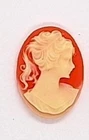 18x13mm Carnelian and Ivory ponytail girl ( right facing only ) resin cameos J12