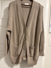 Aerie Oversized Waffle Knit Cardigan Sweater Tan Beige Button Front Pockets M