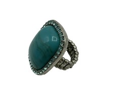 Coctail Ring Stretch Faux Turquoise Rhinestone Fashion Jewelry Statement 1 1/4"