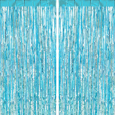 2 Pack Light Blue Fringe Curtains Foil Shiny Fringe Backdrop Tinsel Door Streame
