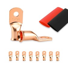 8PCS Battery Cable Ends, 1 Gauge Wire Connectors 1/4 Copper Wire Lugs, Bare C...