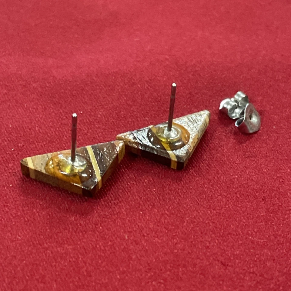 Surgical Steel Backing Multicolored Polished Wood Triangle Stud Earrings - Image 4 of 4