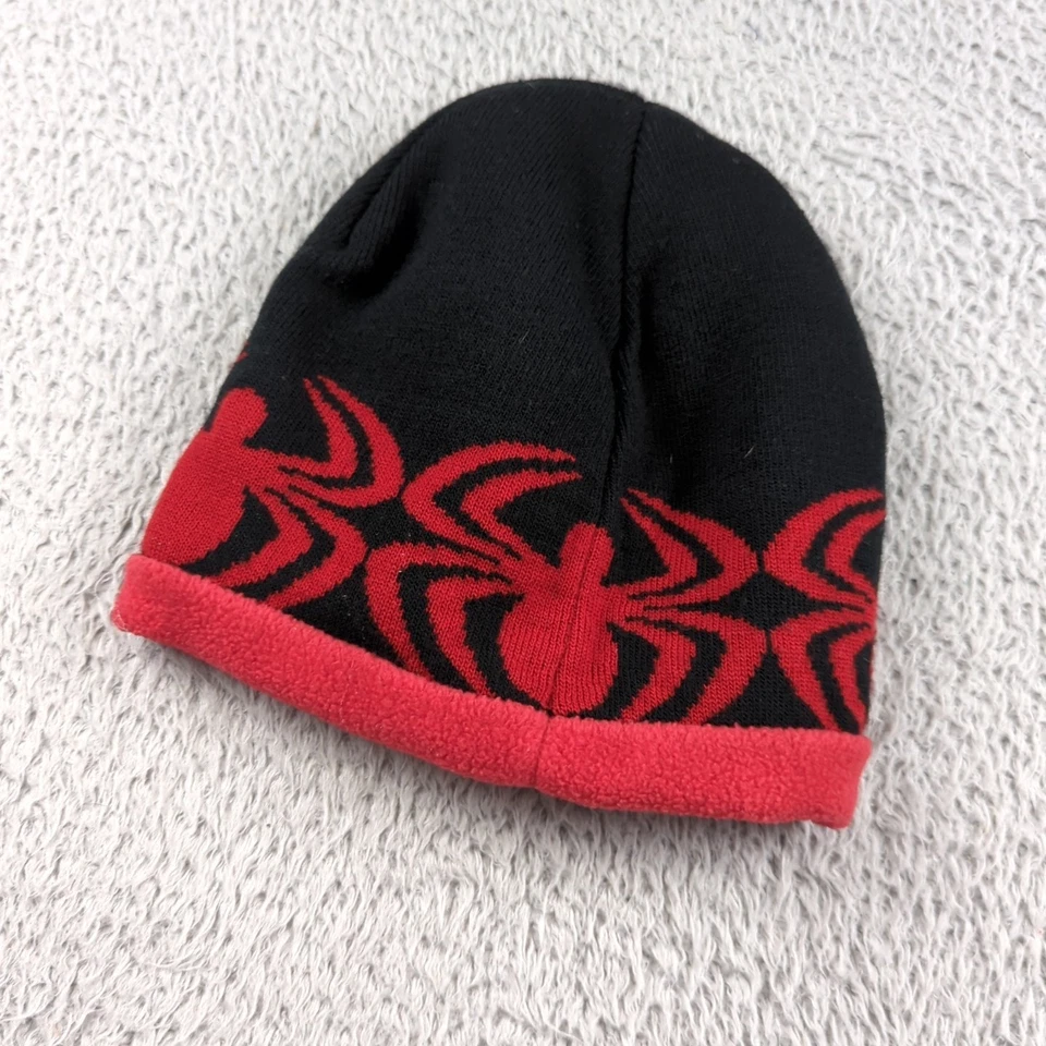 Vintage Y2K Spider Man Beanie Hat Boys OSFA Youth Black Red Knit Fleece 2005 - Image 3 of 4