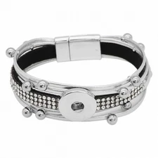 Snap Jewelry Magnetic Silver Leather Bracelet Fits 18-20mm Ginger Charms 8.25"