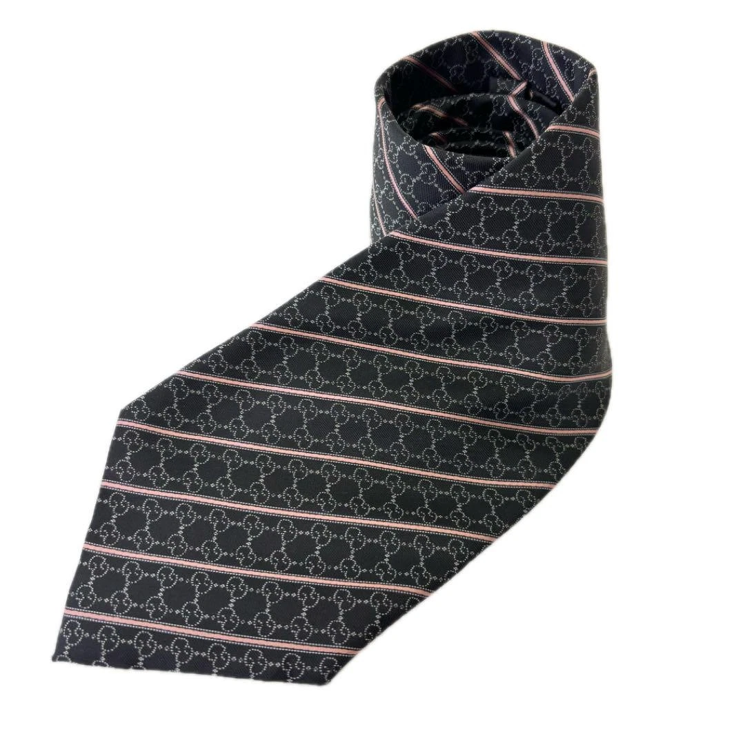 Cravate GUCCI noire à rayures en soie design élégant pour homme accessoires classiques