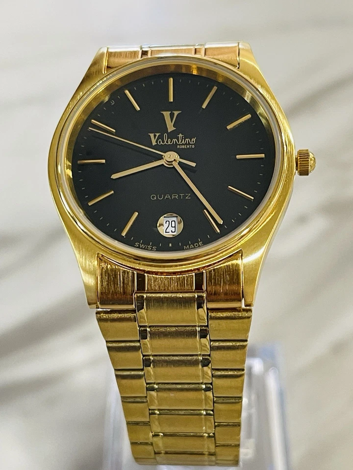 Reloj Hombre Vintage VALENTINO Chapado en Oro Cara Negra Años 80’s Foto 3 de 4