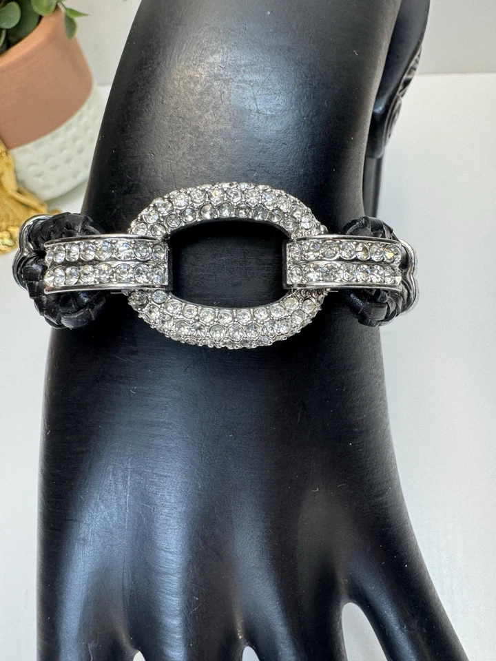 Fabuloso Joan Boyce Cristal Pavé Transparente y Pulsera de Cuero Cierre Magnético Foto 2 de 4