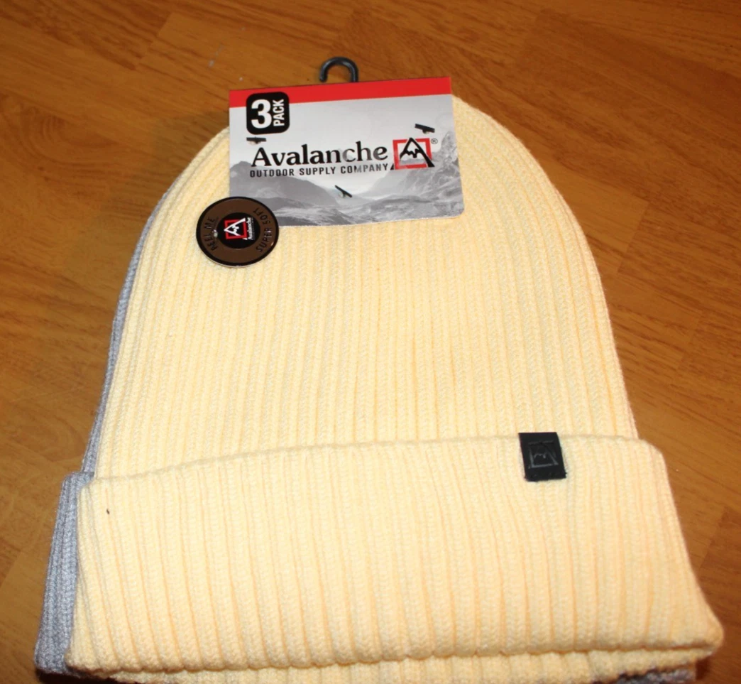 Avalanche Outdoor Supply Co. Knit Beanie Hat NWT 3 Pack Black, Grey & Cream