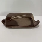 Vintage Frankoma Pottery Plainsman Brown Covered Butter Dish Mold 4K
