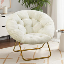 Fur Circle Saucer Chair Thick Soft Lounge Chairs Padded Seat Metal Folding Frame