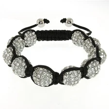 Stunning 12mm Shiny White Crystal Solid Metal Pave Balls Adjustable Bracelet