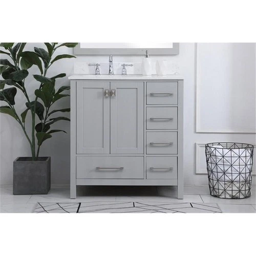 Elegant Decor Irene 32" Solid Wood Single Bathroom Vanity w/ Backsplash in Gray - Picture 7 of 8