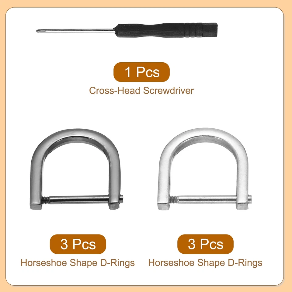 8 Piezas 13/16" Anillos en D Tornillo Grillete Herradura Forma de U Anillo en D Plateado/Negro Foto 3 de 4