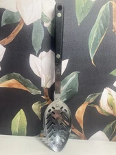 Ekco Forge Stainless Steel Slotted Serving Spoon 11" Black Handle Vtg.